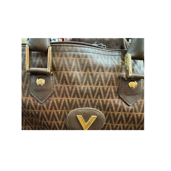 Valentino Brown Patterned satchel Handbag with V Logo - Picture 3 of 9